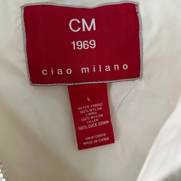 Ciao Milano Quilted Puffer Vest White Sparkle Jeweled Snap Pockets Women L - Picture 2 of 3